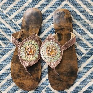 Embellished Brown Sandals with Beaded Design